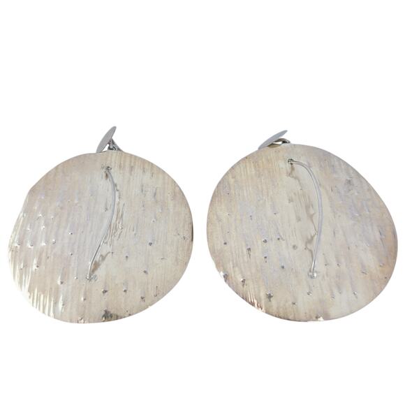 Estate Sterling Silver 925 Large Hammered Disc Earrings - Picture 4 of 7